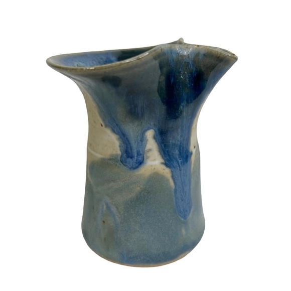 Artist Signed Blue & Green Drip Glaze Pinched Spout Mini Pitcher - Picture 7 of 11